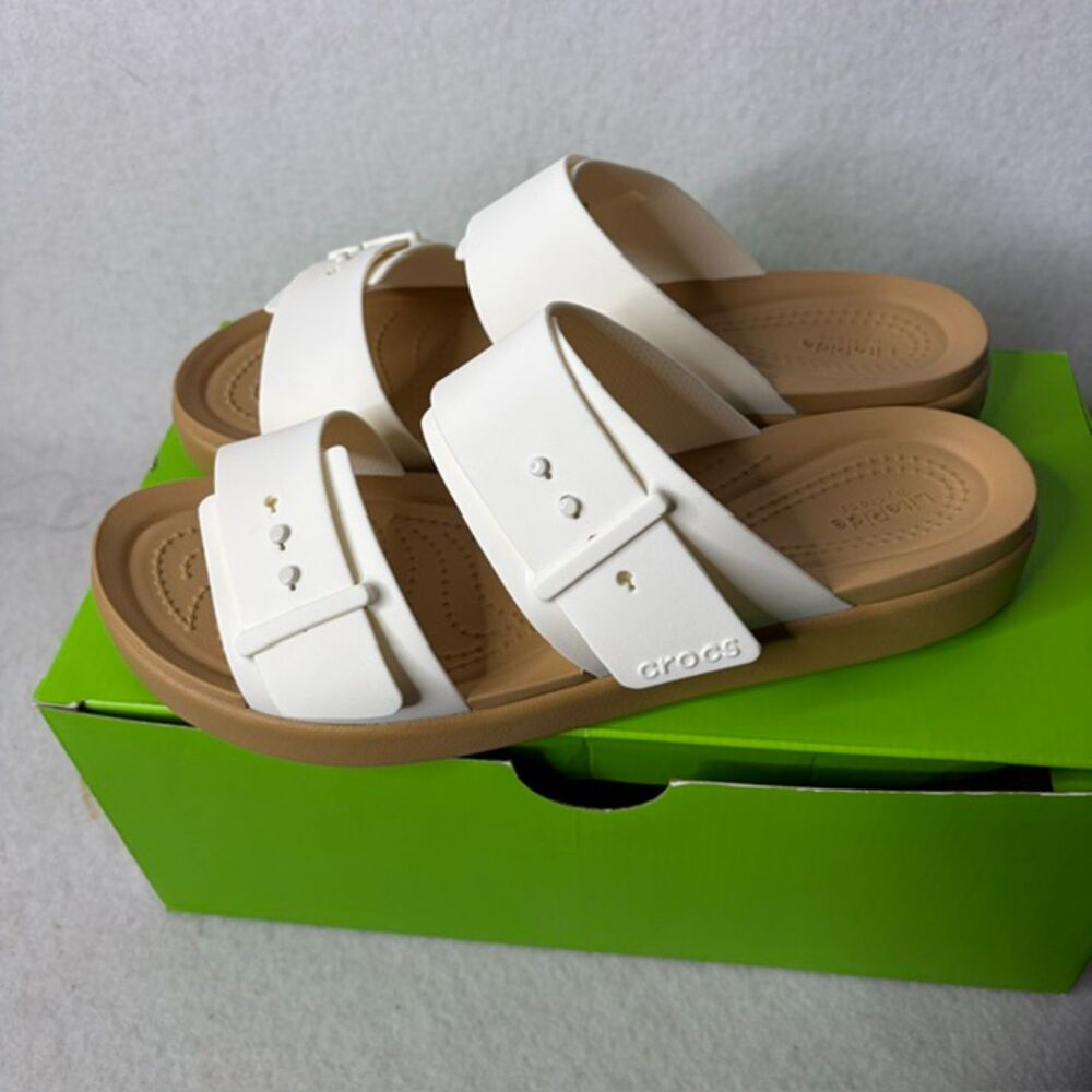 Womens Crocs LiteRide white double strap comfort slide sandals size 8